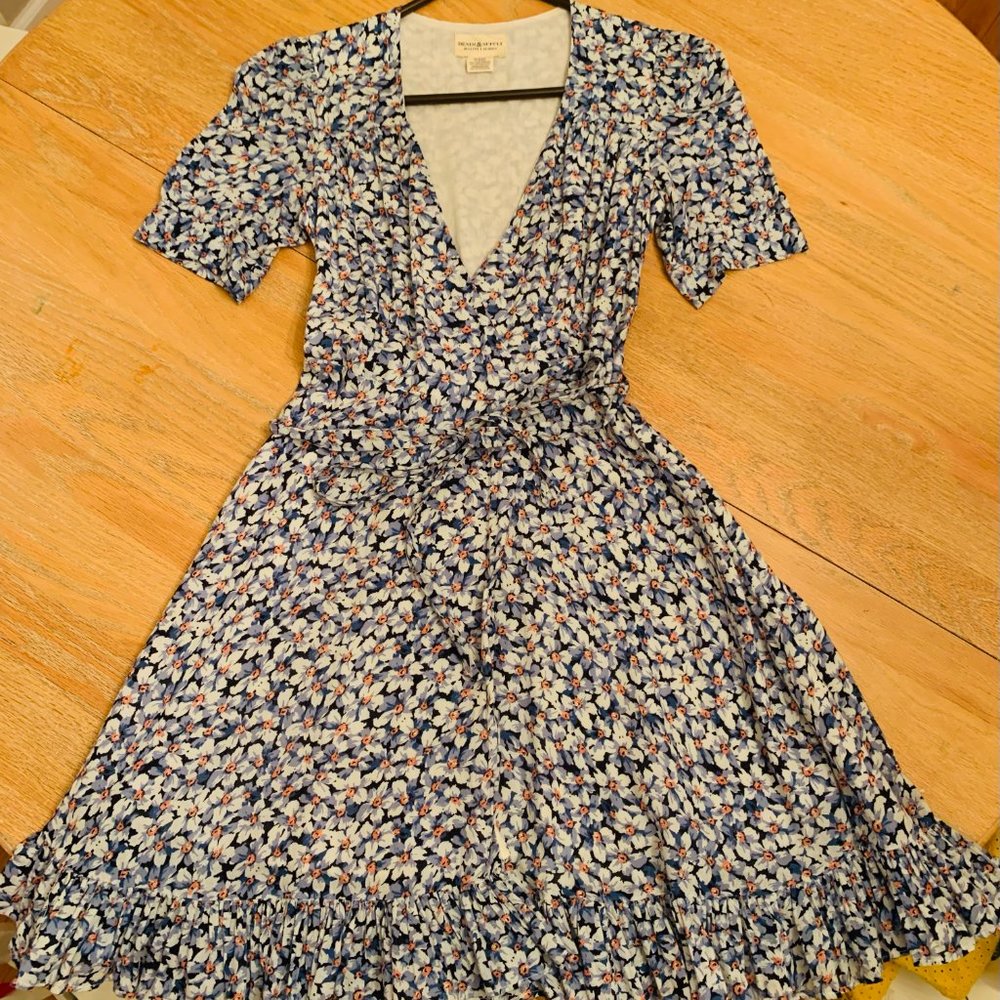 Blue and White Daisy Print Denim and Supply Ralph Lauren Wrap Dress